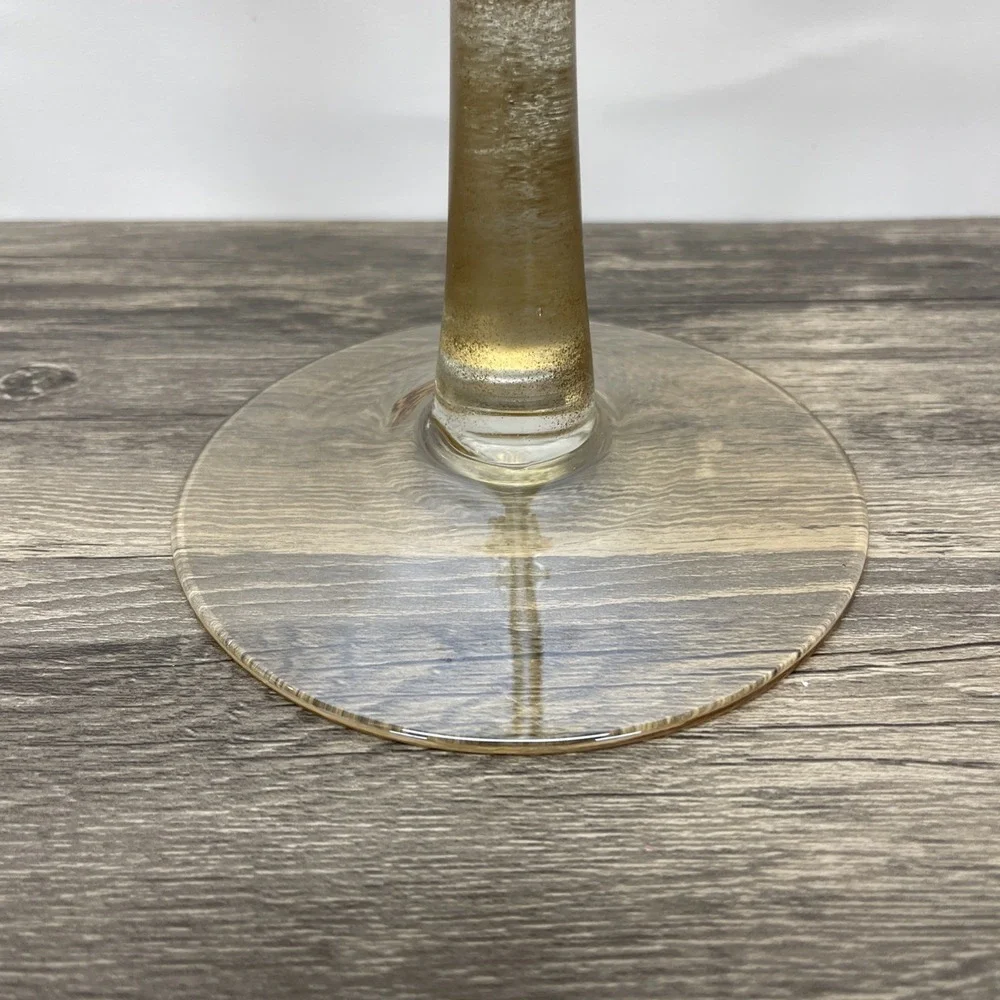 Hand Blown Glass Tall Pedestal Globe Vase‎ Gold Fleck Stem Amber 19 inch Decor